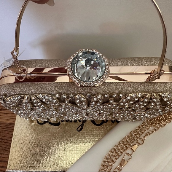 NWT Sparkly Gold Flower Handle  Rhinestones Evening Wedding Bridal Clutch Bag - Picture 4 of 9